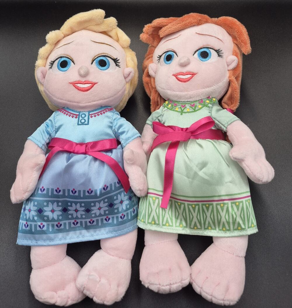 Disney Store FROZEEN Baby Elsa Baby Anna 12" Soft Plush Princess Dolls Lot of 2